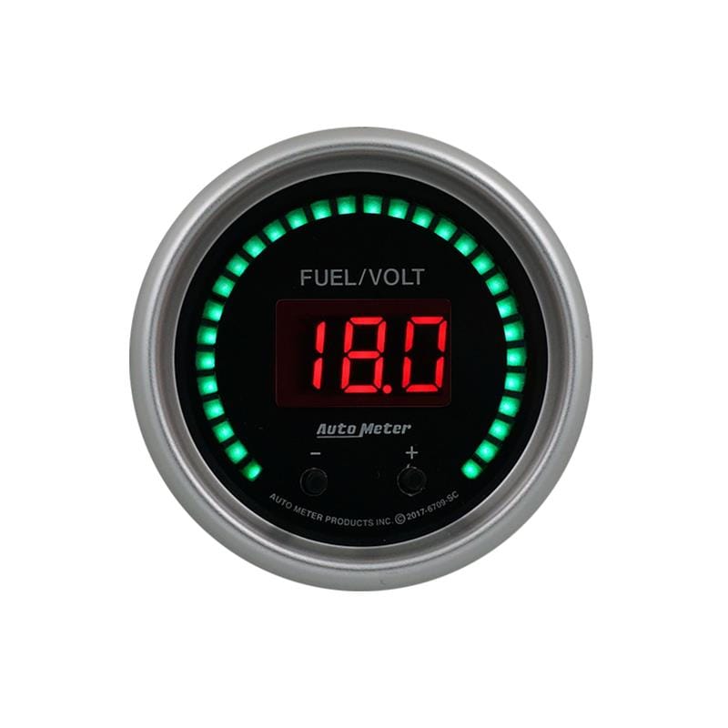 AutoMeter — Autometer 52.4mm Black Switchable 0-100 Fuel Level / 8-18V Voltmeter Sport-Comp Elite Digital Gauge
