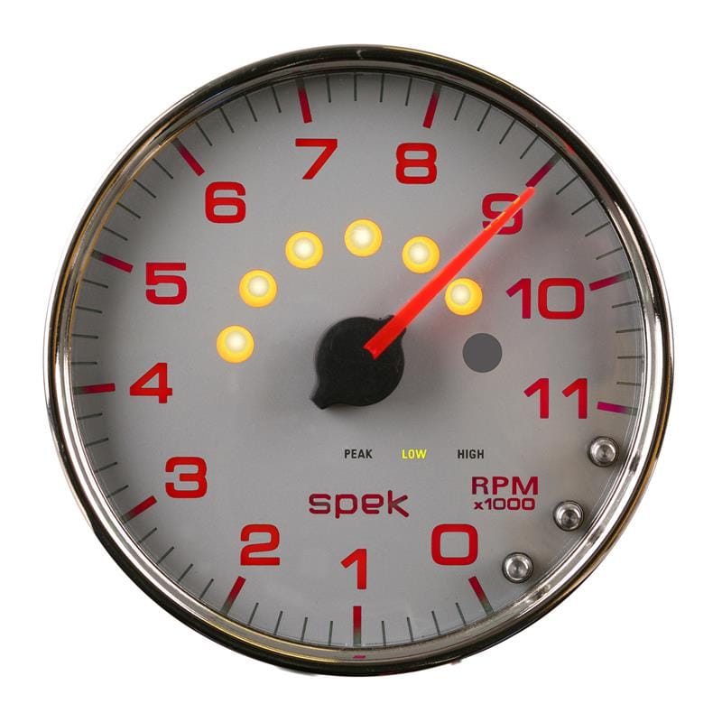 AutoMeter — Autometer Spek-Pro Gauge Tachometer 5in 11K Rpm W/Shift Light & Peak Mem Silver/Chrome
GA 5" 11KRPM SCC SPK