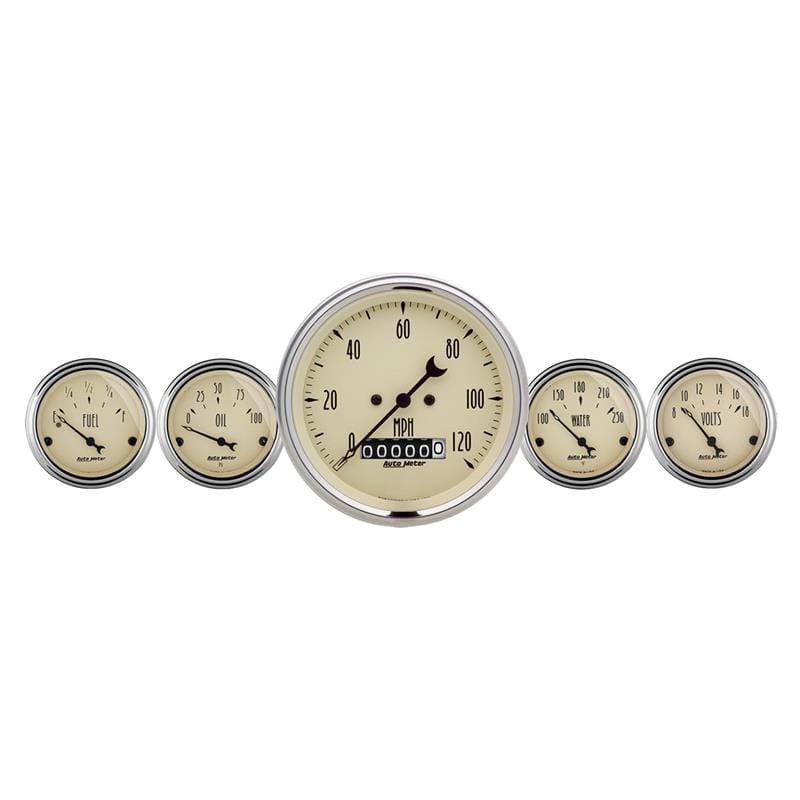 AutoMeter — Autometer Antique Beige 5 Piece Kit 3-3/8in & 2-1/16 Elec. Speedometer Gauges
GA KT 5PC E SPD AB