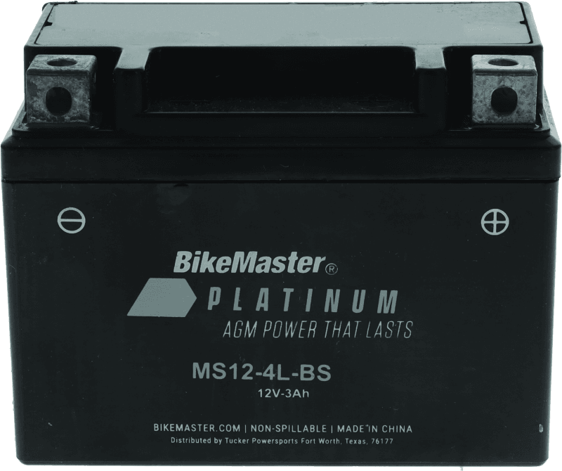 BikeMaster — MS12-4L-BS Battery, 12V Battery, 114mm L x 69mm W x 86mm H, 45 CCA