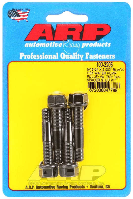 ARP — ARP 5/16-24 X 2.000 Black Hex Water Pump Pulley w/ .750in Fan Spacer Stud Kit