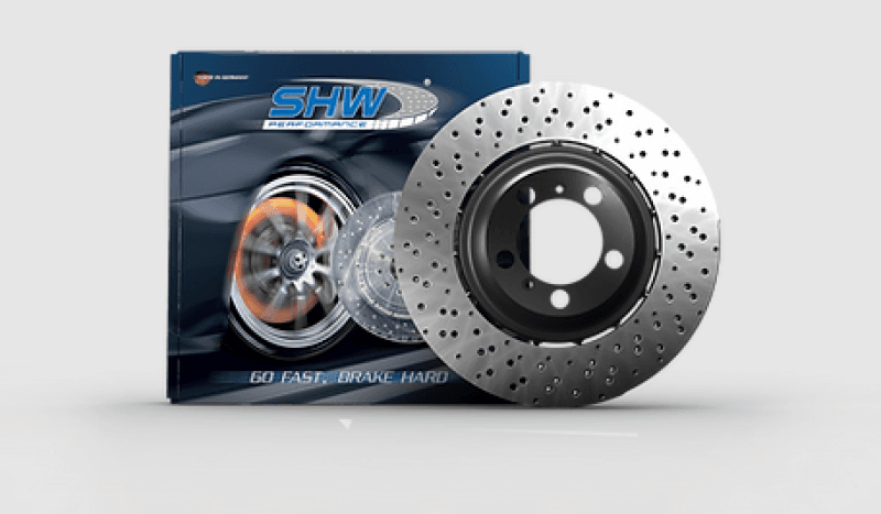 SHW Performance — SHW 06-10 BMW M5 5.0L Left Front Cross-Drilled Lightweight Brake Rotor (34112282805)