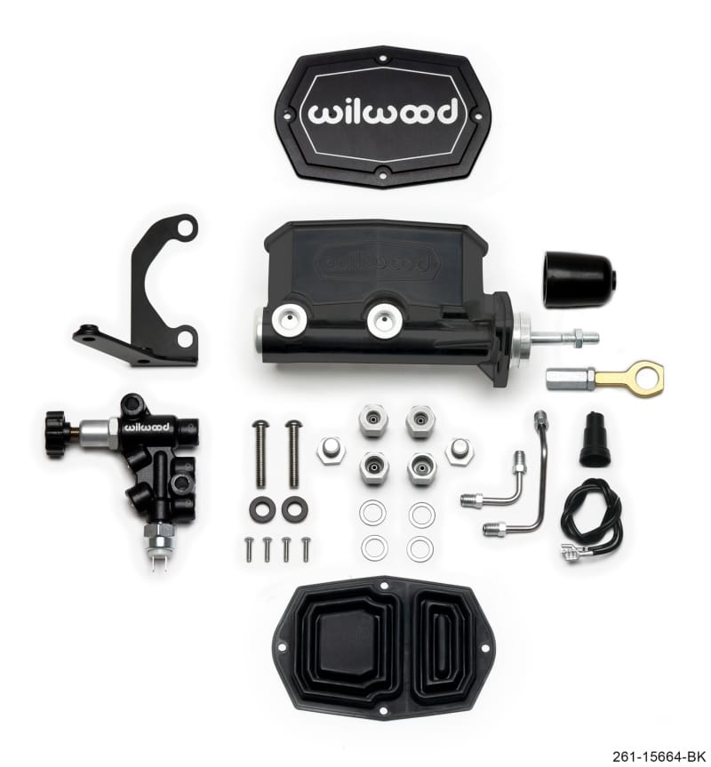 Wilwood — Wilwood Compact Tandem M/C - 15/16in Bore w/RH Bracket and Valve (Mustang Pushrod) - Black
M/C,TANDEM KIT