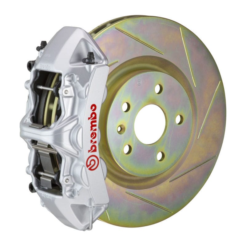 Brembo — Brembo 05-14 Mustang GT Excl non-ABS Equipped Fr GT BBK 6Pist Cast 355x32 1pc Rtr Slot Type1-Silver