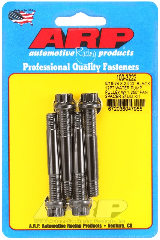 ARP — ARP 5/16-24 X 2.500 black 12pt water pump pulley w/ 1.250in fan spacer stud kit