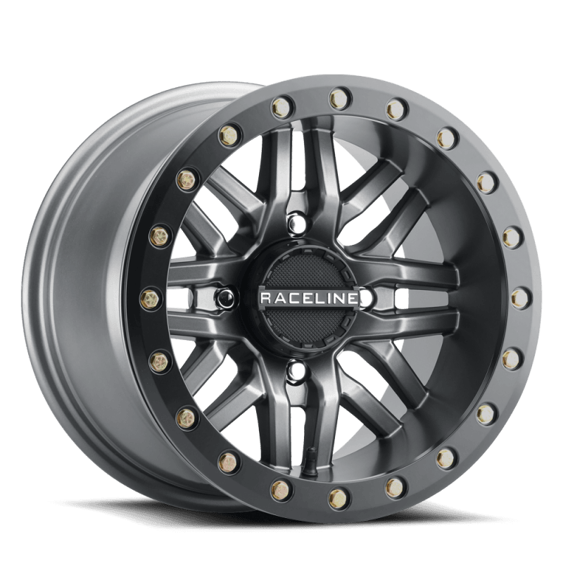 Raceline — Raceline A91G Ryno 15x7in/4x156 BP/10mm Offset/132.5mm Bore - Gunmetal & Black Ring Beadlock Wheel