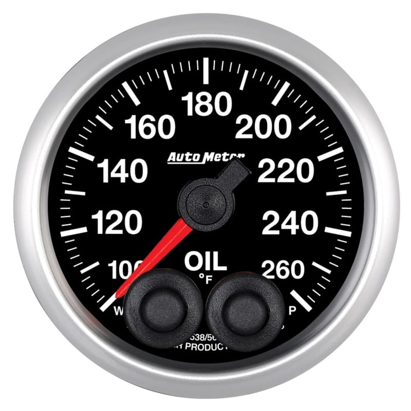 AutoMeter — Autometer Elite 52mm 100-260 Deg F Oil Temp Peak & Warn w/ Electronic Control Gauge
GA 2" OILT 260F ELIT