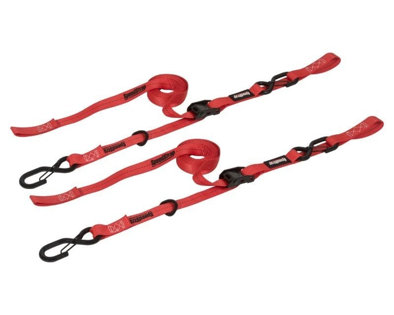 SpeedStrap — SpeedStrap 1In x 10Ft Cam-Lock Tie Down with Snap S-Hooks Soft-Tie (2 Pack) - Red
