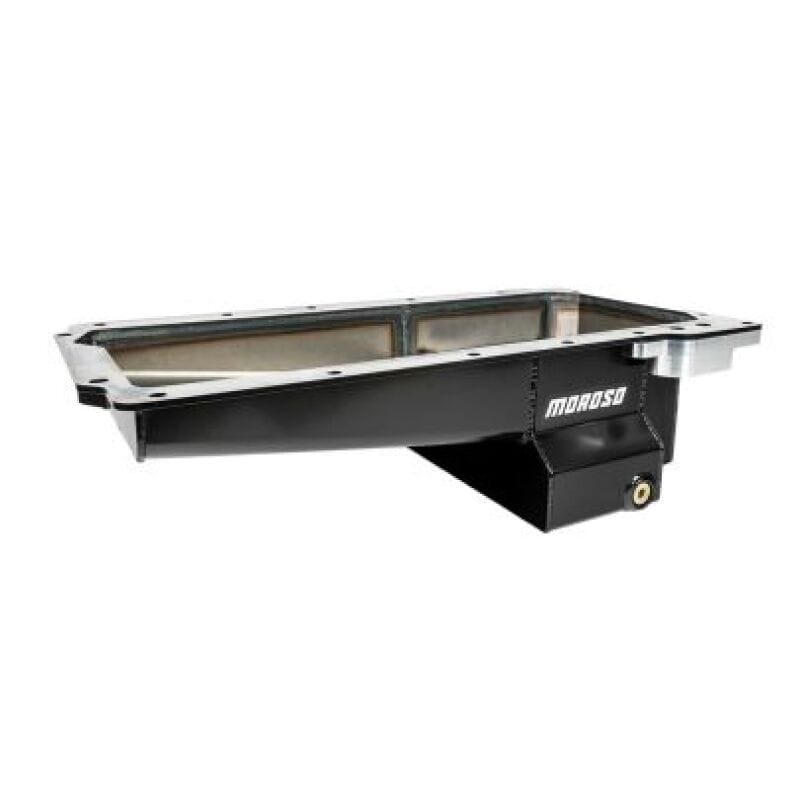 Moroso — Moroso GM LS Swap (w/Rear Sump/Spin-On Filter Adapter) Wet Sump 7qt 6in Angled Steel Oil Pan - Black