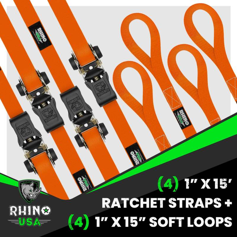 Rhino USA — Rhino USA Medium Duty Ratchet Strap Tie-Down 4-Pack (Orange)
Tie Strap