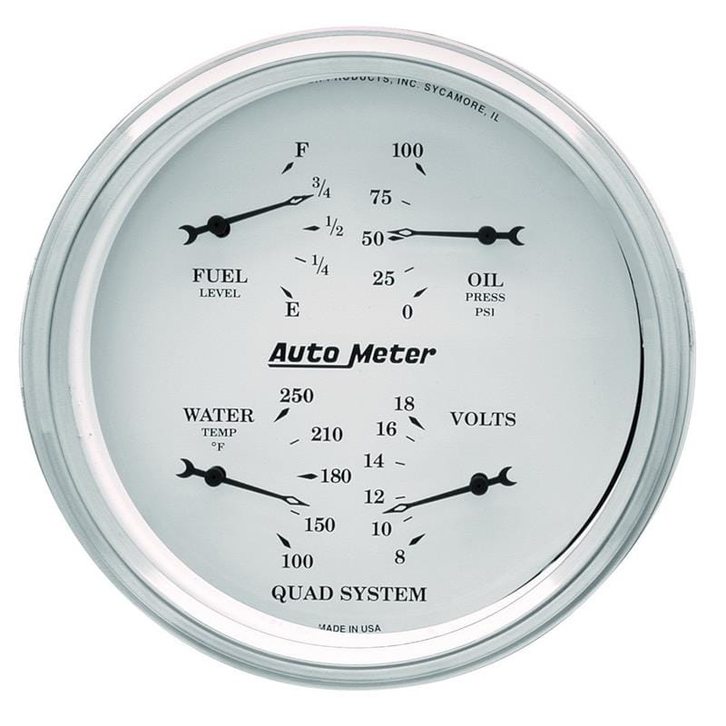 AutoMeter — AutoMeter Gauge Quad 5in. 0 Ohm(e) to 90 Ohm(f)Elec Old Tyme White
5" QUAD GA, FUEL LEV