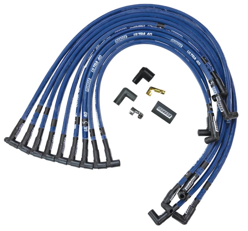Moroso — Moroso Chevrolet Small Block Ignition Wire Set - Ultra 40 - Sleeved - HEI - 90 Degree - Blue