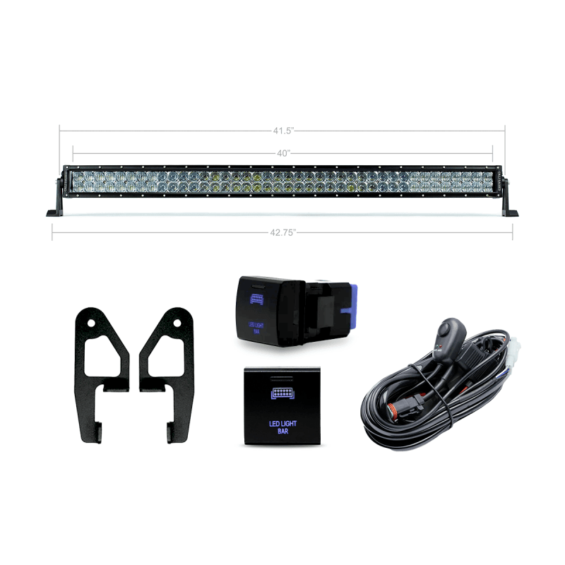 Cali Raised LED — Cali Raised 2024+ Toyota Tacoma Premium Roof Rack Front Light Bar Kit - 42 In White Dual Row Combo