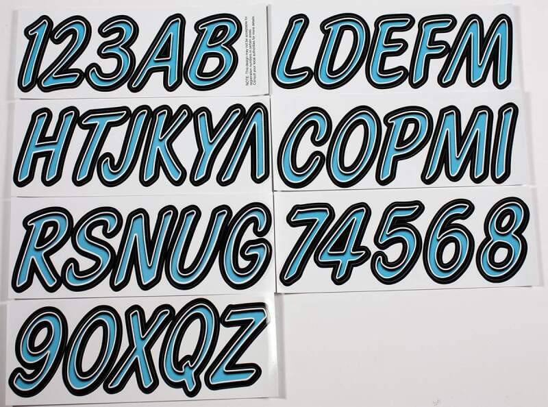 Hardline — Hardline Boat Lettering Registration Kit 3 in. - 400 Cyan Blue/Black
