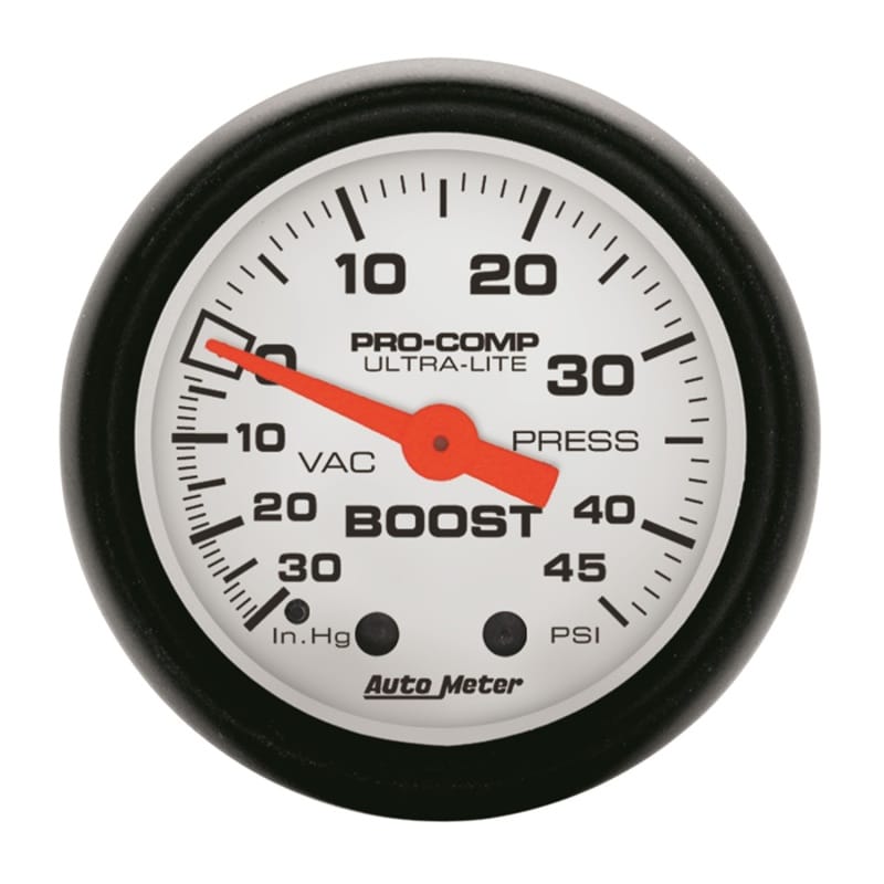 AutoMeter — Autometer Phantom 52mm 30in Hg-Vac/45PSI Mechanical Vacuum/Boost Gauge
2-1/16" BOOST-VAC, 3