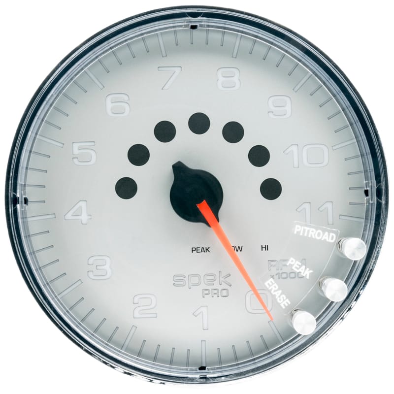 AutoMeter — Autometer Spek-Pro Gauge Tachometer 5in 11K Rpm W/Shift Light & Peak Mem Silver/Chrome
GA 5" 11KRPM SFC SPK