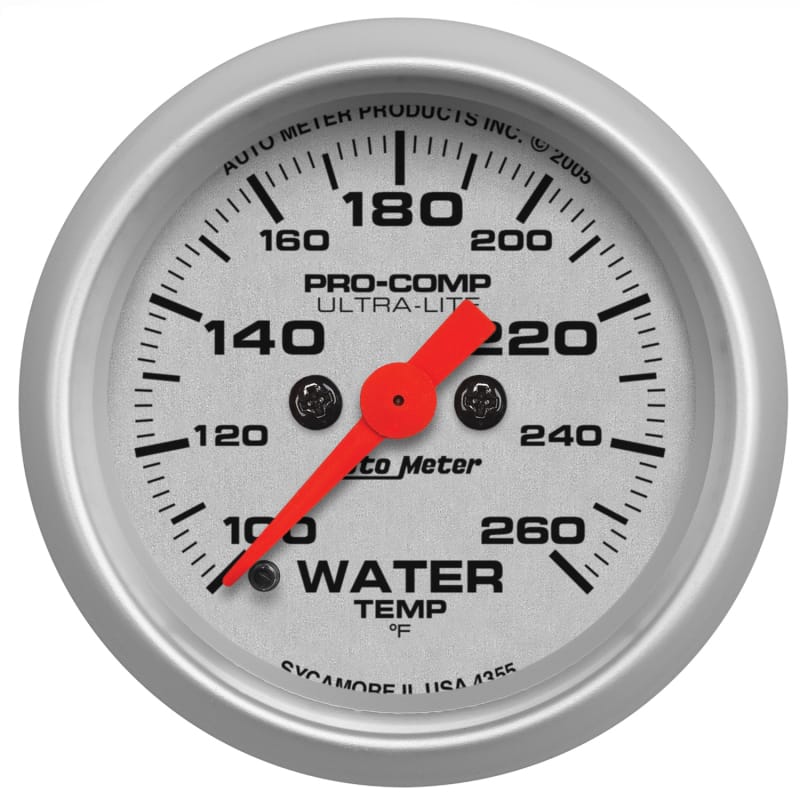 AutoMeter — Autometer Ultra-Lite 52mm 100-260 degree F Full Sweep Electronic Water Temperature Gauge
2-1/16in WATER TEMP