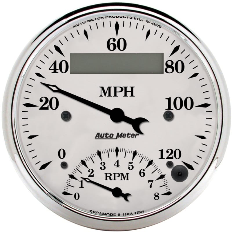 AutoMeter — AutoMeter Gauge Tach/Speedo 3-3/8in. 120MPH & 8K RPM Elec. Program. Old Tyme Wht
3-3/8" TACH/SPEEDO C