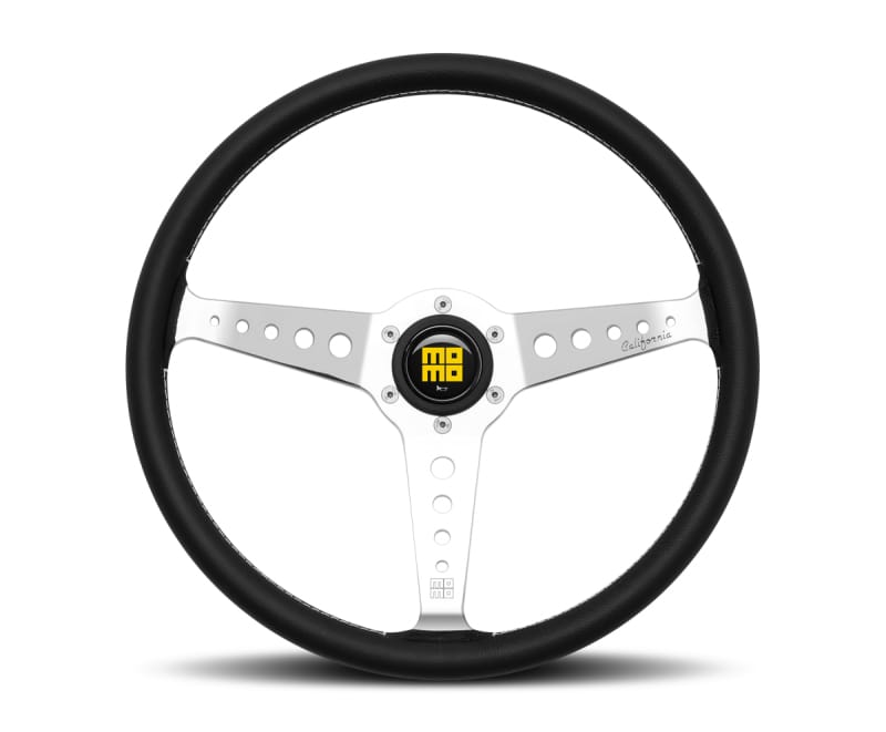 MOMO — Momo California Steering Wheel 360 mm - Black Leather/White Stitch/Polished Spokes