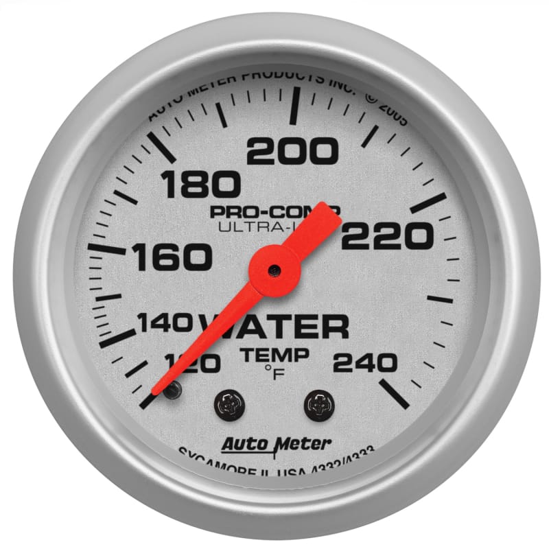 AutoMeter — Autometer Ultra-Lite 52mm 120-240 Deg F Mechanical Water Temp Gauge 12in Tubing
2" WATER TEMP, 120-2