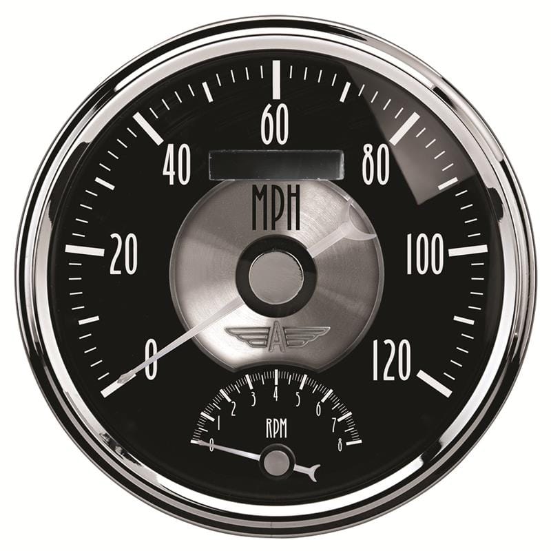 AutoMeter — GAUGE, TACH/SPEEDO, 5", 120MPH & 8K RPM, ELEC. PROGRAM, PRESTIGE BLK. DIAMOND