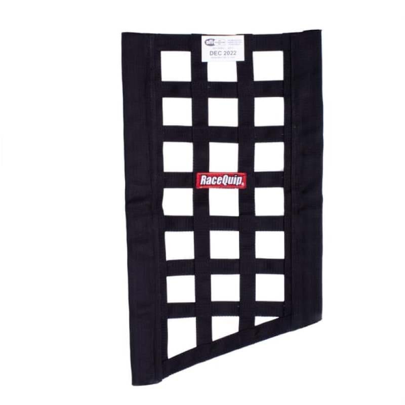 Racequip — RaceQuip SFI 27.1 Rated Ribbon Style Funny Car Window Net / Black 22 to 18 H X 12 W
