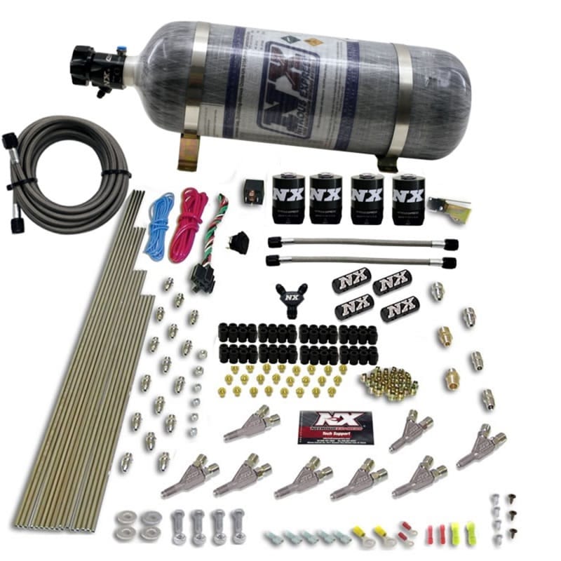 Nitrous Express — Nitrous Express STD Nozzle Nitrous Kit (200-500HP) Gas w//Dist Block & 4 Solenoids w/15lb Bottle
Injection System Kit
N2OSys