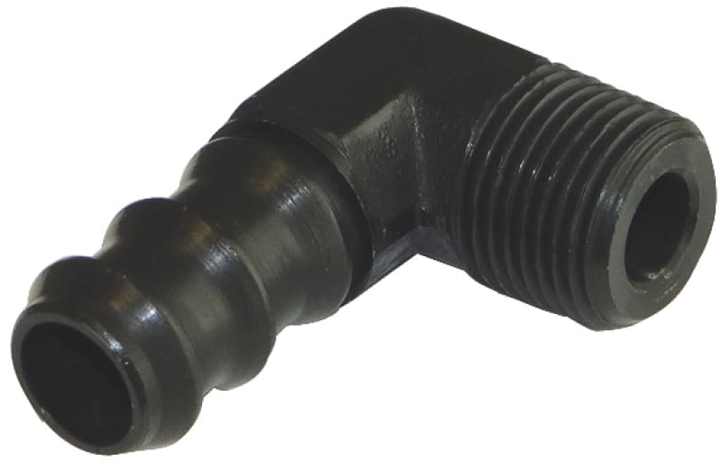 Moroso — Moroso Air/Oil Separator Fuel Line Fitting - 3/8in to 1/2in Hose - 90 Degree - Black - Single