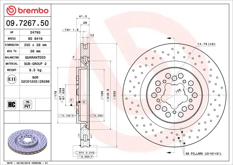 Brembo OE — Brembo OE 00-04 Ferrari 360 Drilled Standard Brake Disc