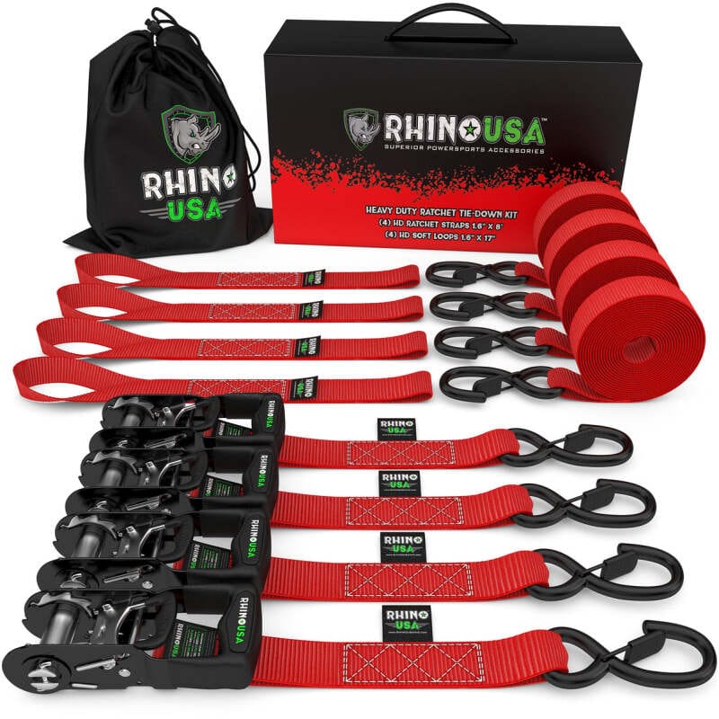 Rhino USA — Rhino USA Heavy Duty Ratchet Tie-Down 4-Pack (Red) 1.6In X 8Ft
Tie Down
