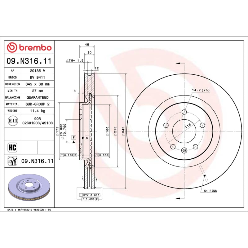 Brembo OE — Brembo OE 18-20 Buick Regal Sportback UV Coated Brake Disc - Front
