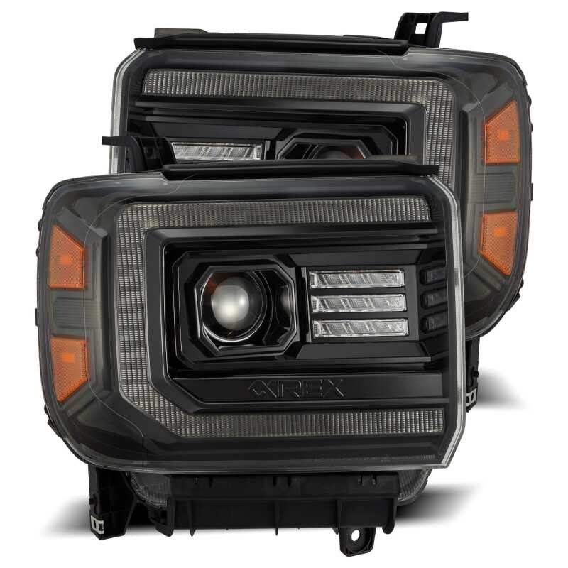 AlphaRex — AlphaRex 14-18 GMC Sierra LUXX LED Proj Headlights Plnk Style Alpha Blk w/Activ Light/Seq Signal/DRL
Projector Headlights