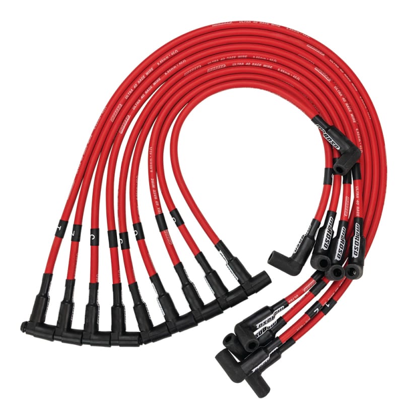 Moroso — Moroso Chevrolet Small Block (Sprint Car) Ignition Wire Set - Ultra 40 - Unsleeved - HEI - Red
