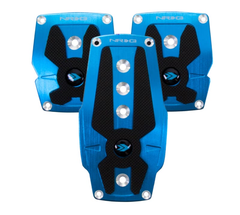NRG — NRG Brushed Aluminum Sport Pedal M/T - Blue w/Black Rubber Inserts