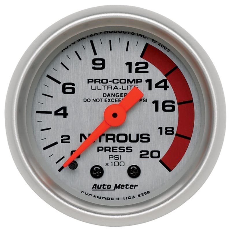 AutoMeter — Autometer Ultra-Lite 52mm 2000 PSI Mechanical Nitrous Pressure Gauge
2" NITROUS, 0-2000 P