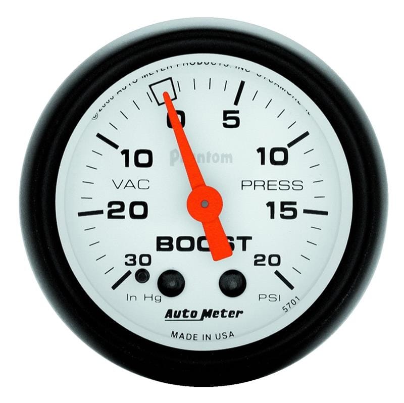 AutoMeter — Autometer Phantom 52mm 30in HG.-Vac/20PSI Mechanical Vacuum/Boost Gauge
2" BOOST-VAC, 30"