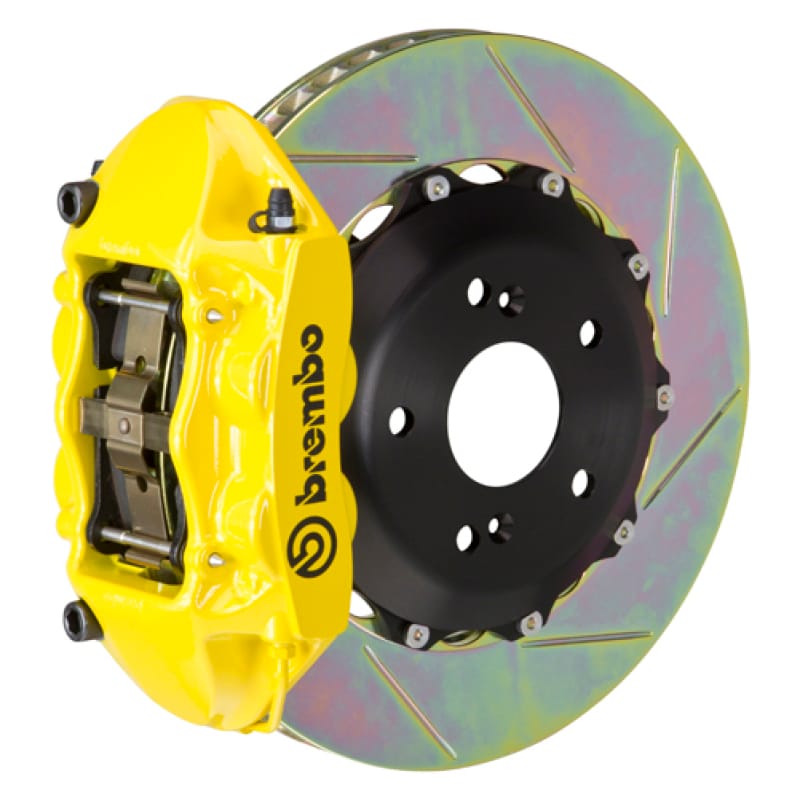 Brembo — Brembo 99-07 Evo VI/VII/VIII/IXRear GT BBK 4 Piston Cast 328x28 2pc Rotor Slotted Type1-Yellow