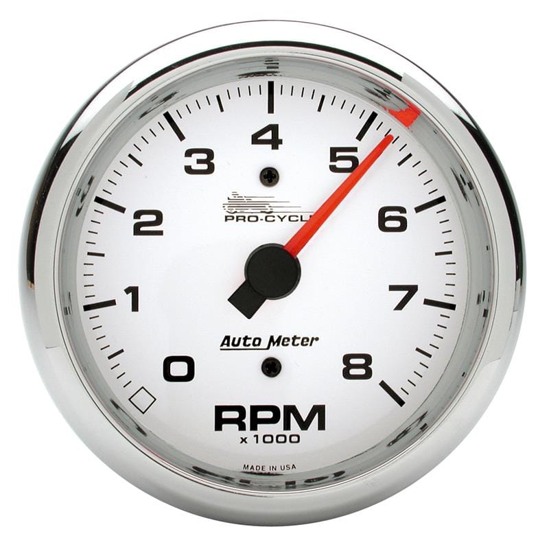 AutoMeter — GAUGE, TACH, 3 3/4", 8K RPM, 2&4 CYLINDER, WHITE, PRO-CYCLE