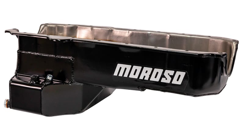 Moroso — Moroso 80-85 Chevrolet SBC (w/Passenger Side Dipstick) Wet Sump 5.5qt 7.5in Steel Oil Pan - Black