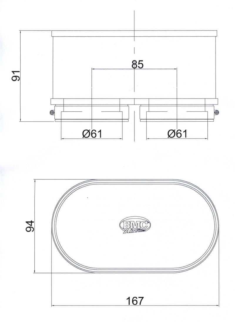 BMC — BMC Twin Air Carburetor Filter - 61mm x 2 ID / 74mm H