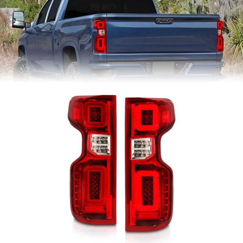 ANZO — ANZO 19-21 Chevy Silverado Work Truck Full LED Taillights Chrome Housing Red Lens G2(w/C light Bars)