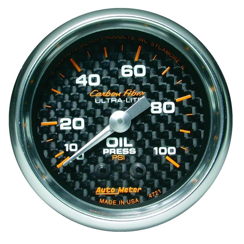 AutoMeter — GAUGE, OIL PRESSURE, 2 1/16" , 100PSI, MECHANICAL, CARBON FIBER