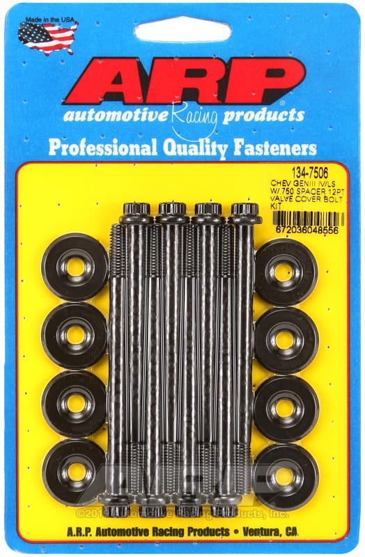 ARP — ARP Small Block Chevy GENIII/IV LS Series .750 Spacer 12pt Valve Cover Bolt Kit - Black