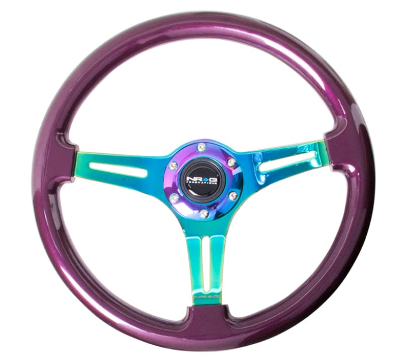 NRG — NRG Classic Wood Grain Steering Wheel (350mm) Purple Pearl Paint w/Neochrome 3-Spoke Center