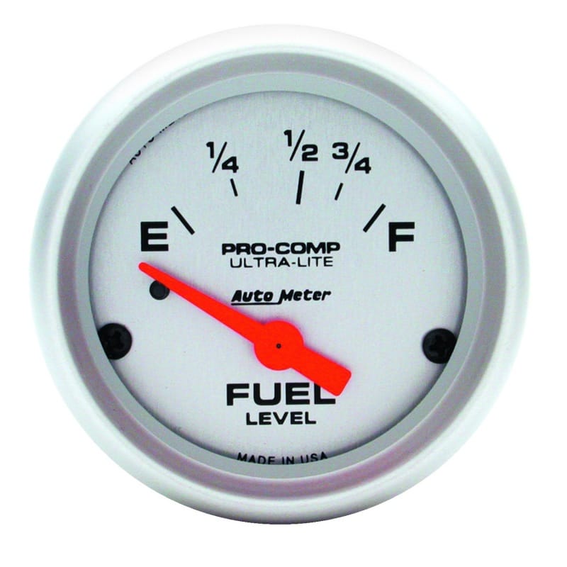 AutoMeter — Autometer Ultra-Lite 52mm 73 OHMS Empty/8-12 OHMS Full Short Sweep Electronic Fuel Level Gauge
2" FUEL LEVEL, 73 E/