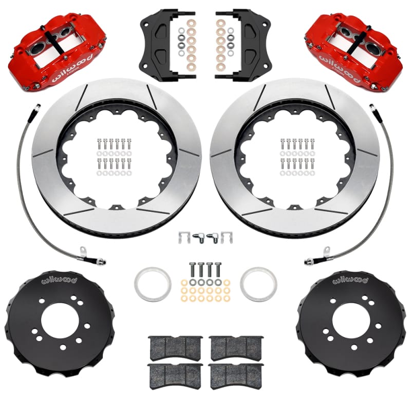 Wilwood — Wilwood 99-02 Nissan Skyline Superlite 6R Front BBK w/ 14in Slotted Rotors & Flexlines - Red
