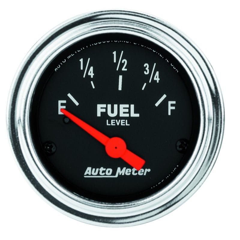 AutoMeter — Autometer Traditional Chrome 52mm Short Sweep 0 Ohm - 90 Ohm Full Electrical Fuel Level Gauge
2" FUEL LEVEL, 0 E/9