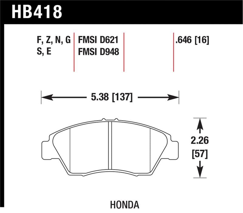Hawk Performance — Hawk 02-06 RSX (non-S) Front / 03-11 Civic Hybrid / 04-05 Civic Si HP DTC-60 Front Race Brake Pads
Disc Brake Pad