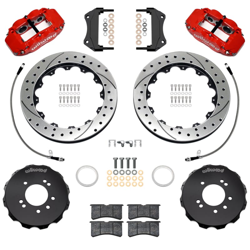 Wilwood — Wilwood 99-02 Nissan Skyline Superlite 6R Front BBK w/ 12.88in Slotted Rotors & Flexlines - Red
