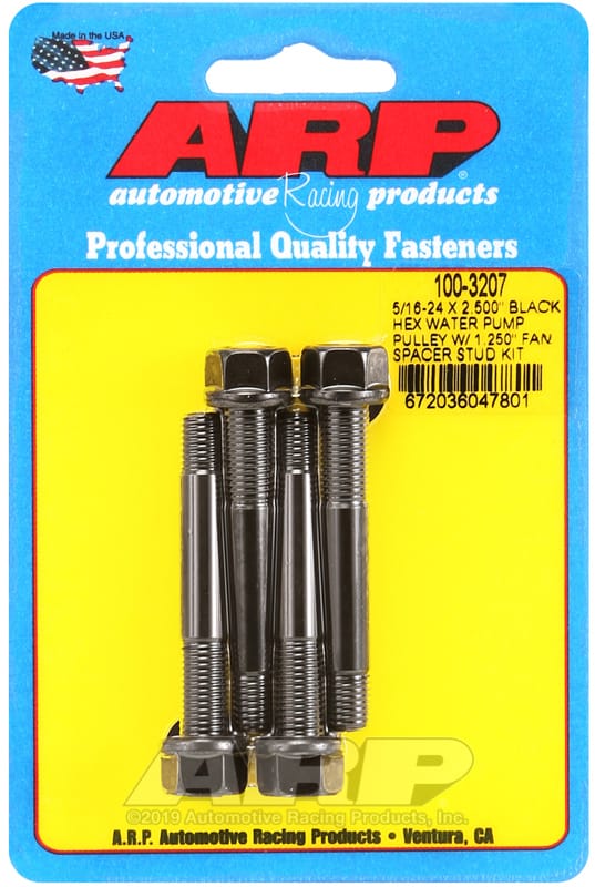 ARP — ARP 5/16-24 X 2.500 Black Hex Water Pump Pulley w/ 1.250in Fan Spacer Stud Kit